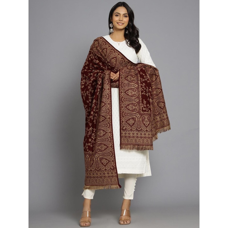 HANDICRAFT PALACE Women Brown & Beige Woven-Design Shawl