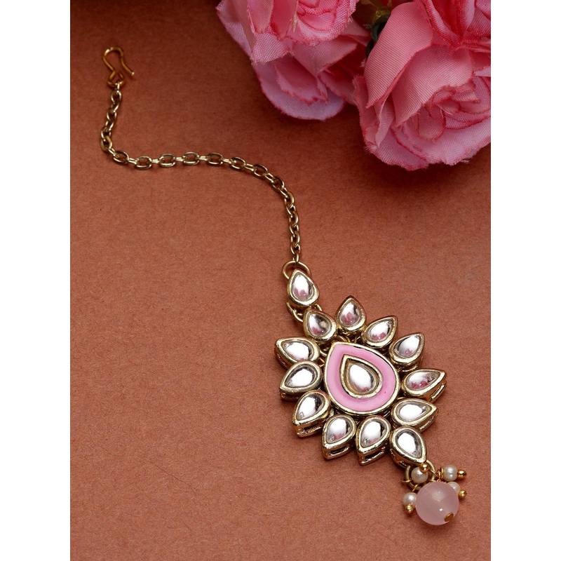 KARATCART Gold-Plated Kundan-Studded & Beaded Maang Tikka