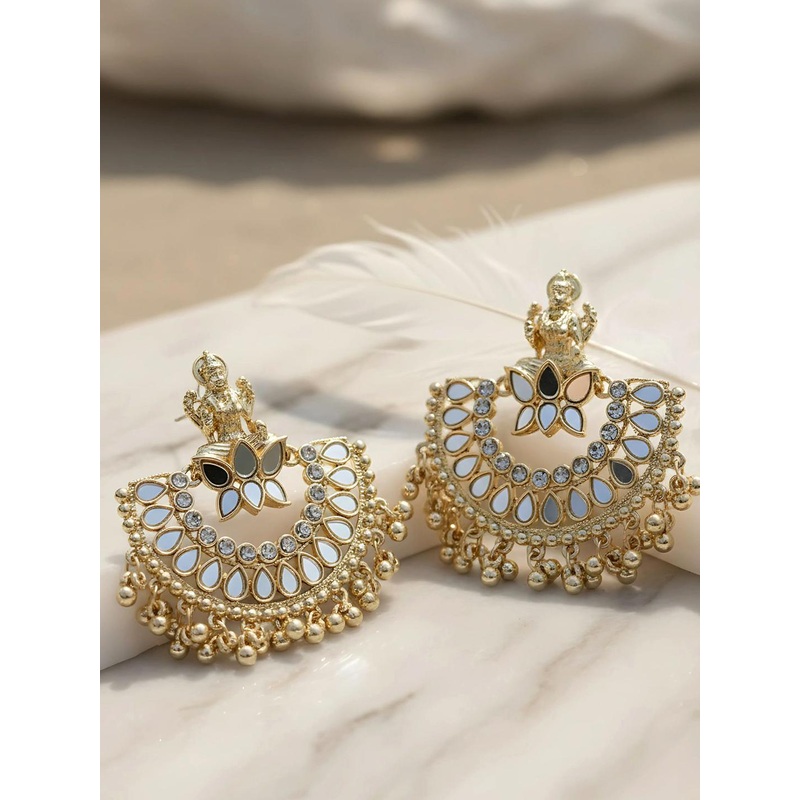 KARATCART Women Gold-Toned & White Classic Chandbalis Earrings