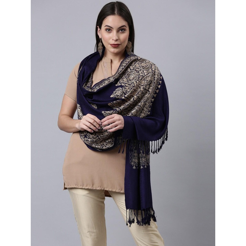 Pashmoda Women Navy Blue Embroidered Shawl