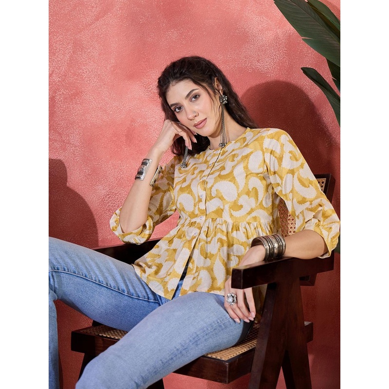Sangria All-Over Women Paisley Printed Pure Cotton Peplum Top