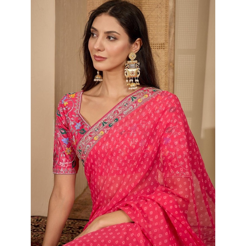 Sangria Bandhani Embroidered Poly Georgette Heavy Work Saree