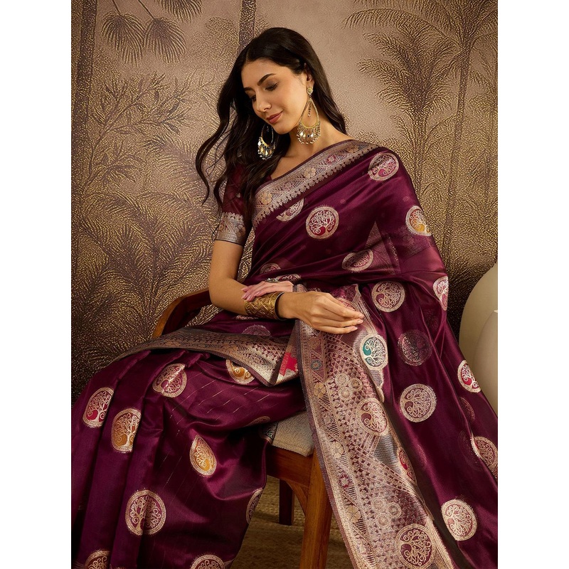 Sangria Woven Design Zari Saree With Unstitched Blouse Piece