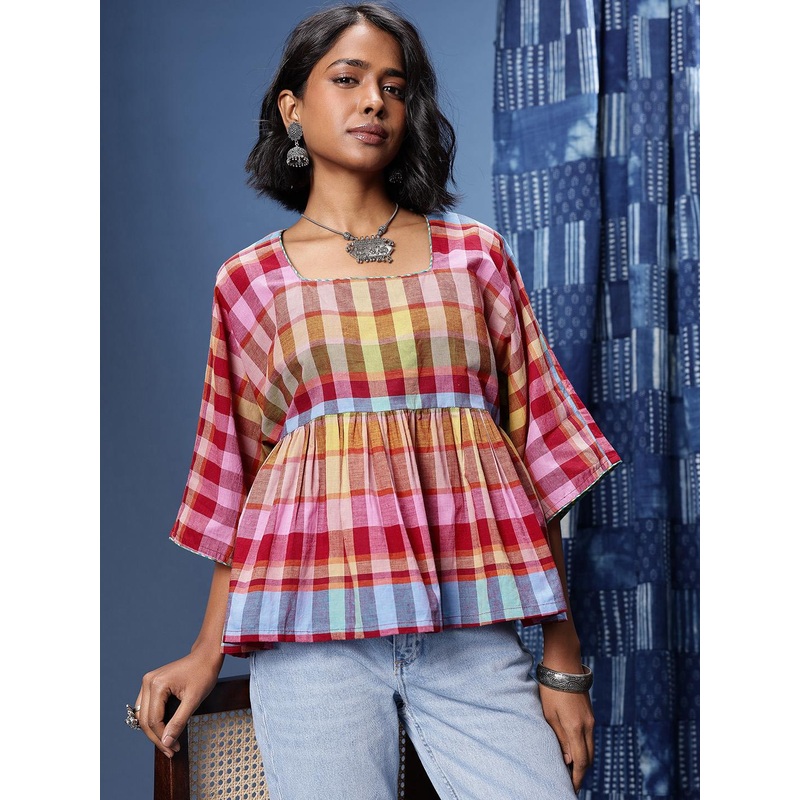 Taavi Woven Legacy Checked Peplum Top