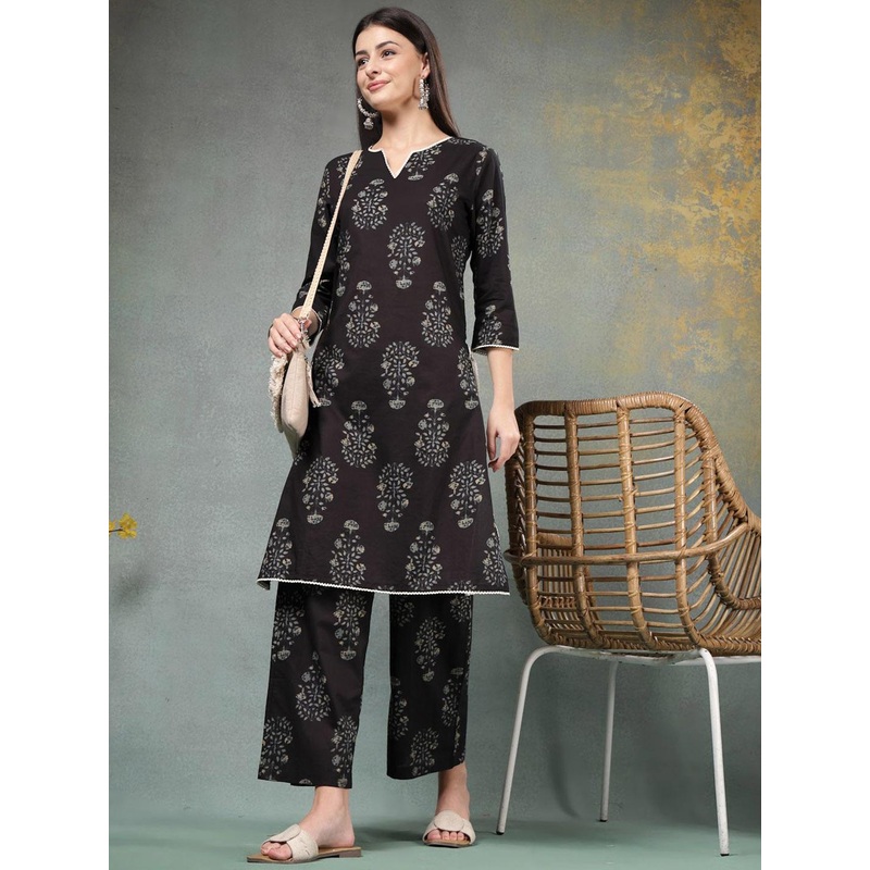 Women Floral Printed Cotton Kurta with Palazzos