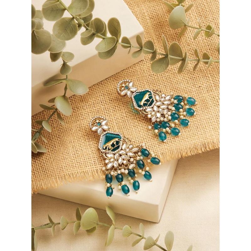 Zaveri Pearls Gold Plated Artificial Stones and Beads Contemporary Drop Earrings