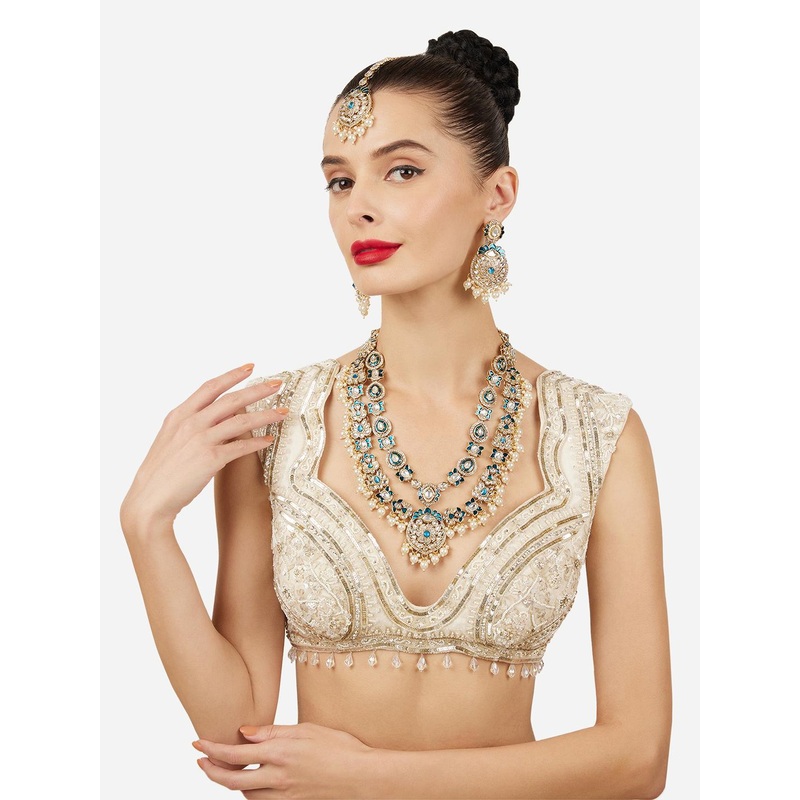 Zaveri Pearls Gold Plated Kundan Studded & Artificial Beaded Meenakari Necklace & Earrings