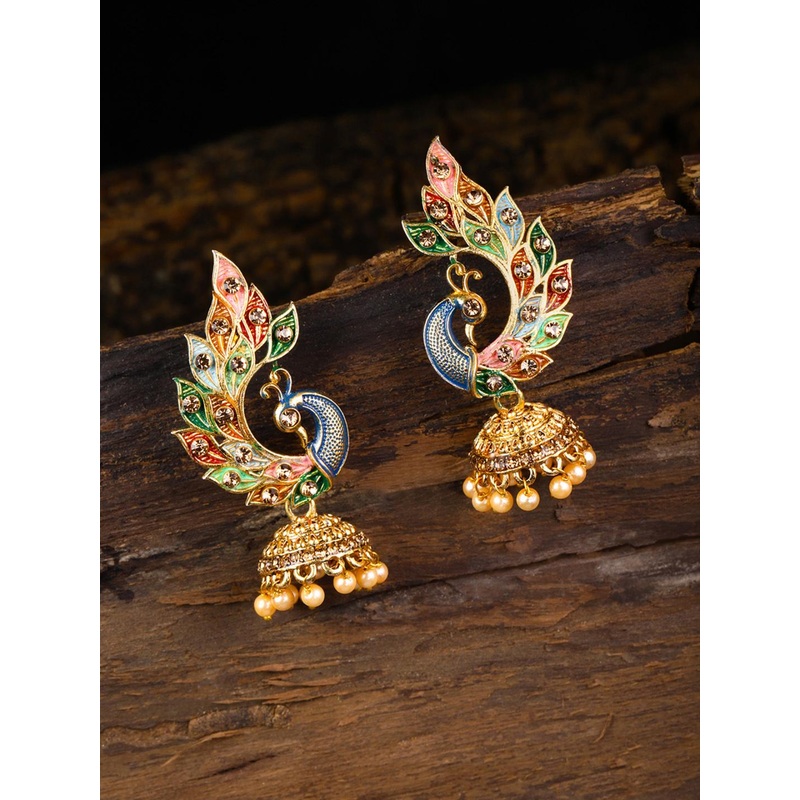 Zaveri Pearls Multicoloured Peacock Shaped Jhumkas