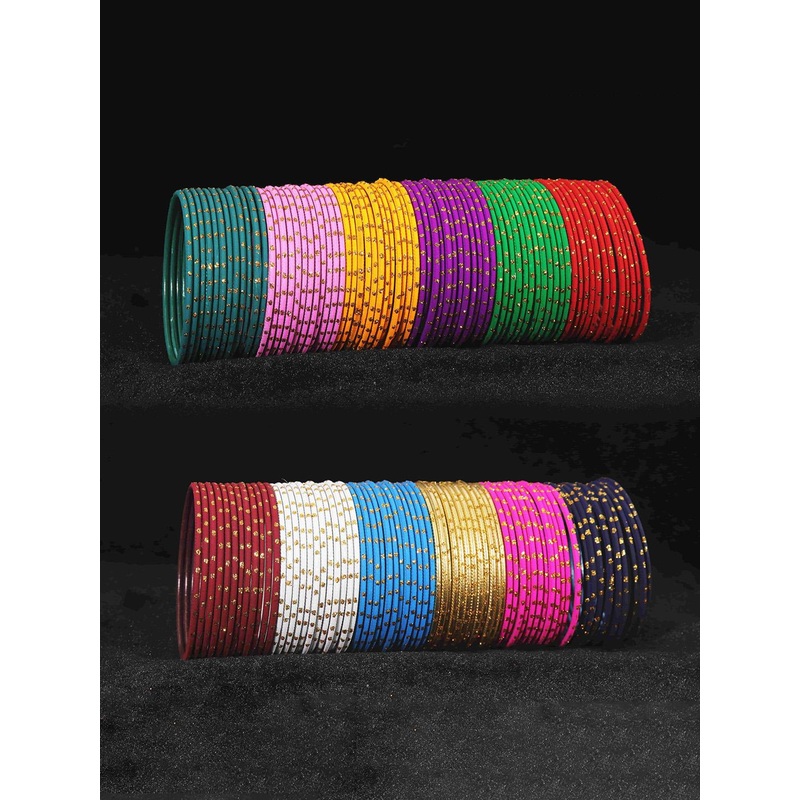 ZULKA Set of 144 Alloy Base Golden Zari Work Latest Plain Bangles