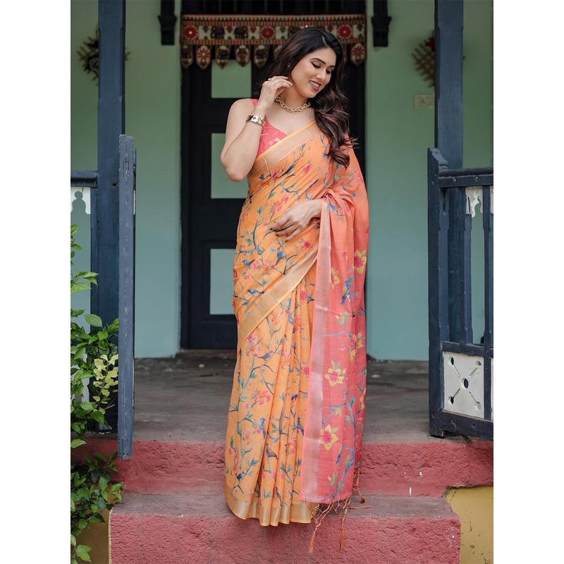 all about you Ethnic Motifs Zari Pure Linen Saree