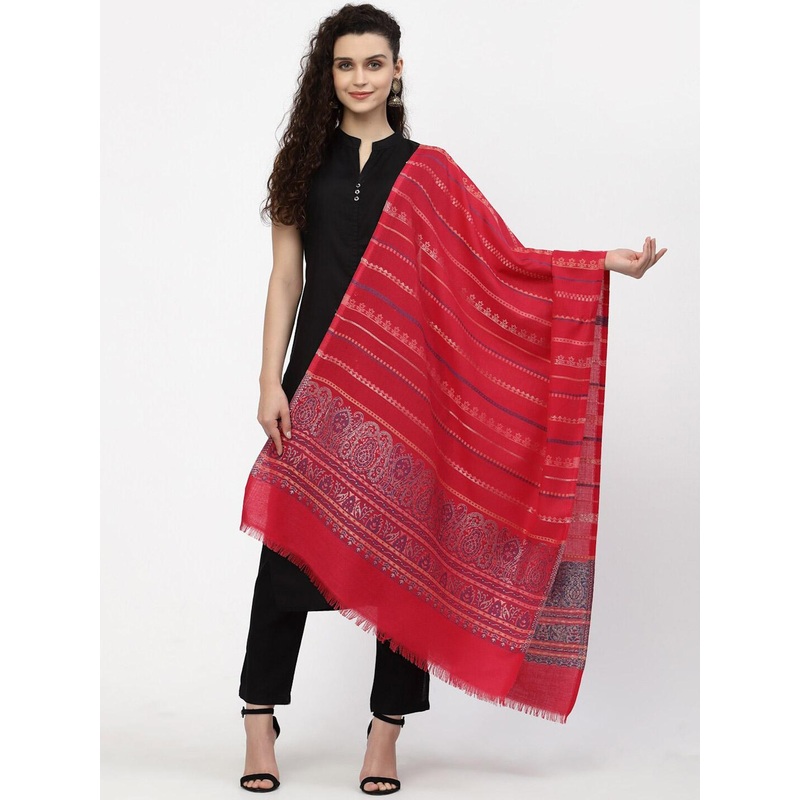 Anekaant Women Magenta & White Striped Stole