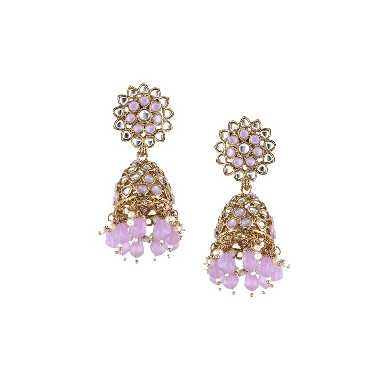 Anouk Gold Plated Dome Shaped Kundan Studded Jhumkas