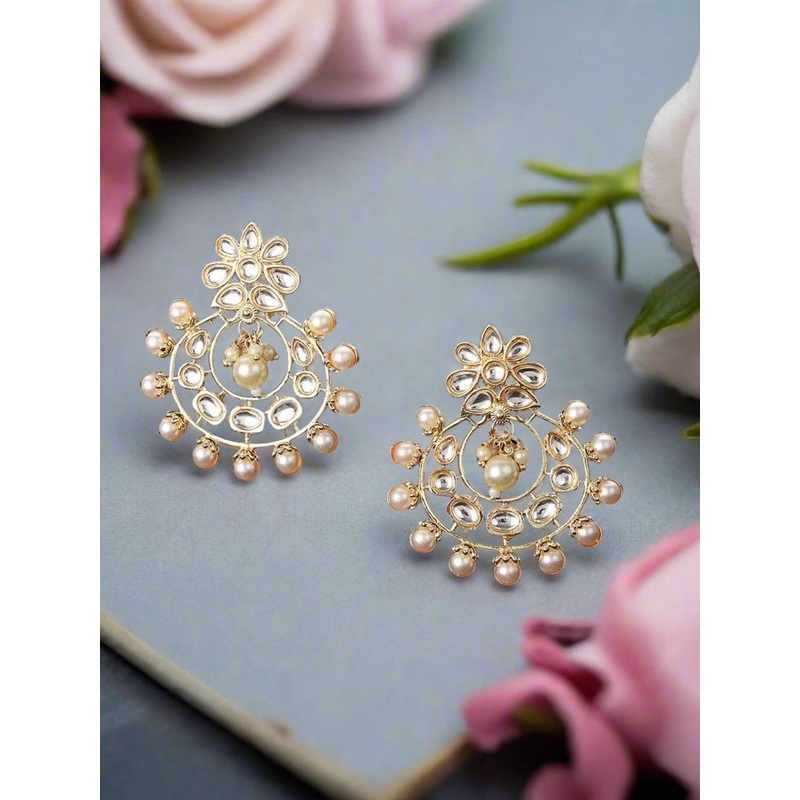 Anouk Gold Plated Kundan Studded Contemporary Shaped Chandbalis