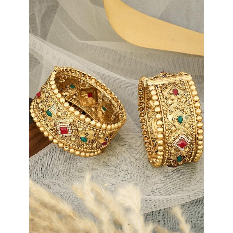 Anouk Set of 2 Gold plated & Multicolour Stone Studded Kada Bangles