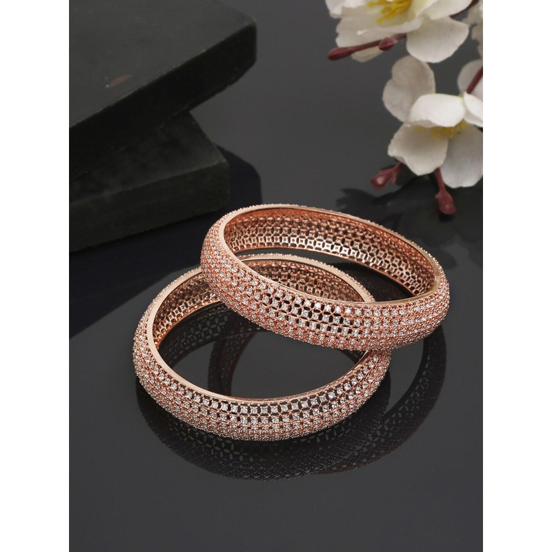Anouk Set Of 2 Rose Gold-Plated Stone Studded Bangles