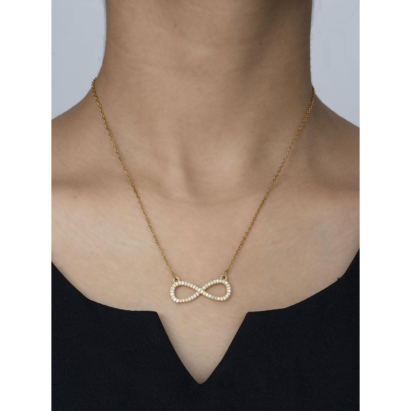 ARTKLIM Stainless Steel Gold-Plated Stone Studded Infinity Necklace