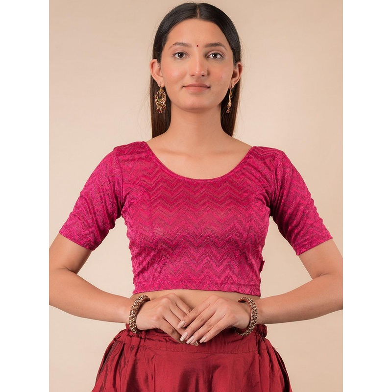 Bindigasm’s Advi Zig Zag Woven Design Jacquard Stretchable Saree Blouse