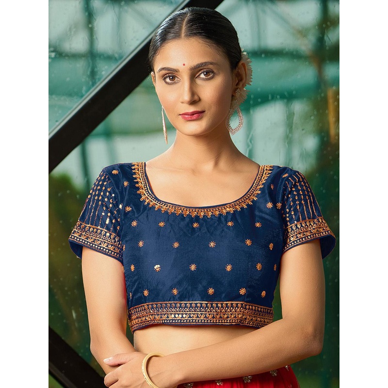 HERE&NOW Embroidered Silk Round-Neck Saree Blouse