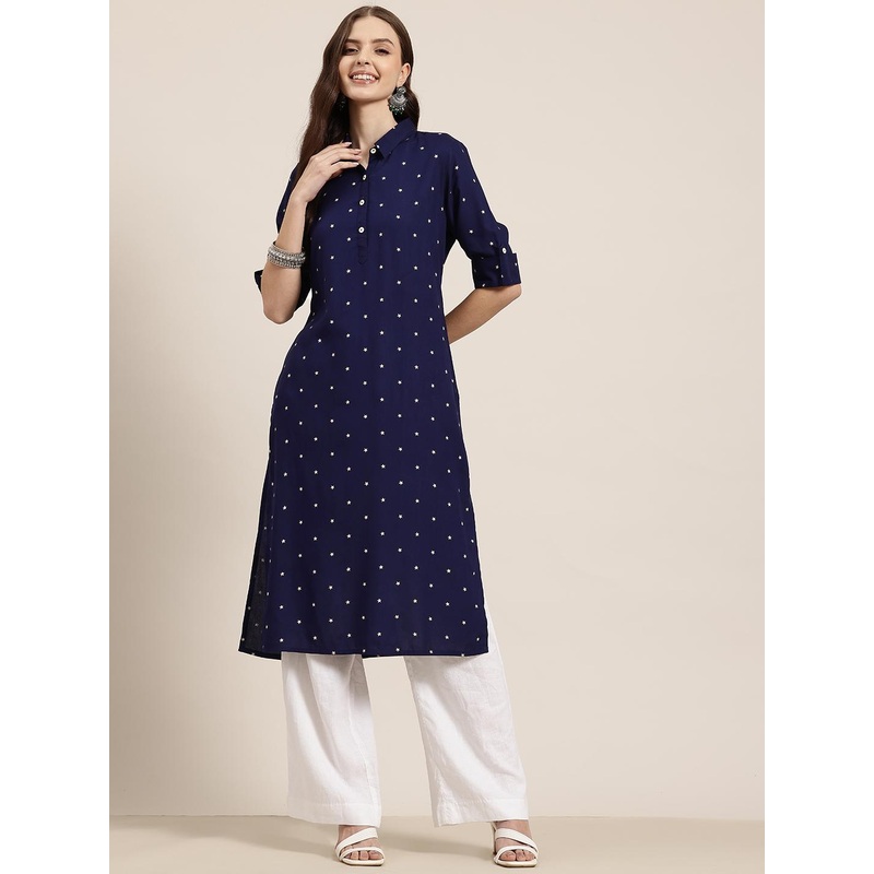 HERE&NOW Geometric Printed Indigo Kurta