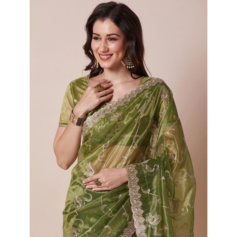 House of Pataudi Ethnic Motifs Embroidered Embellished Saree