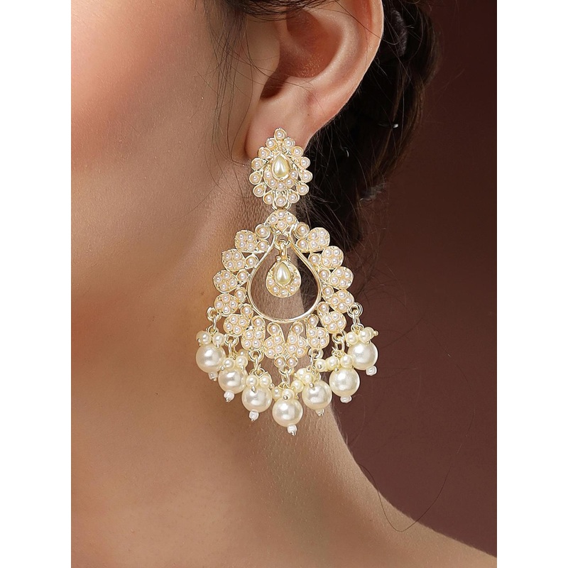 KARATCART Gold-Plated Pearls Drop Earrings