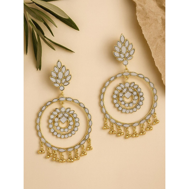 KARATCART Gold-Toned & White Classic Chandbalis Earrings