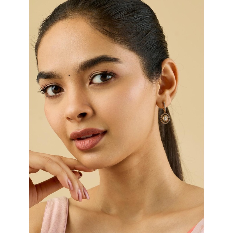 Kushal’s Fashion Jewellery Victorian-Plated Contemporary Kundan Studded Drop Earrings