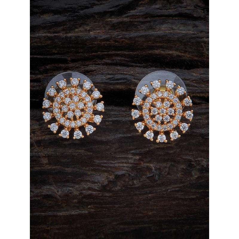 Kushal’s Fashion Jewellery White & Gold-Plated Cubic Zirconia Circular Studs Earrings