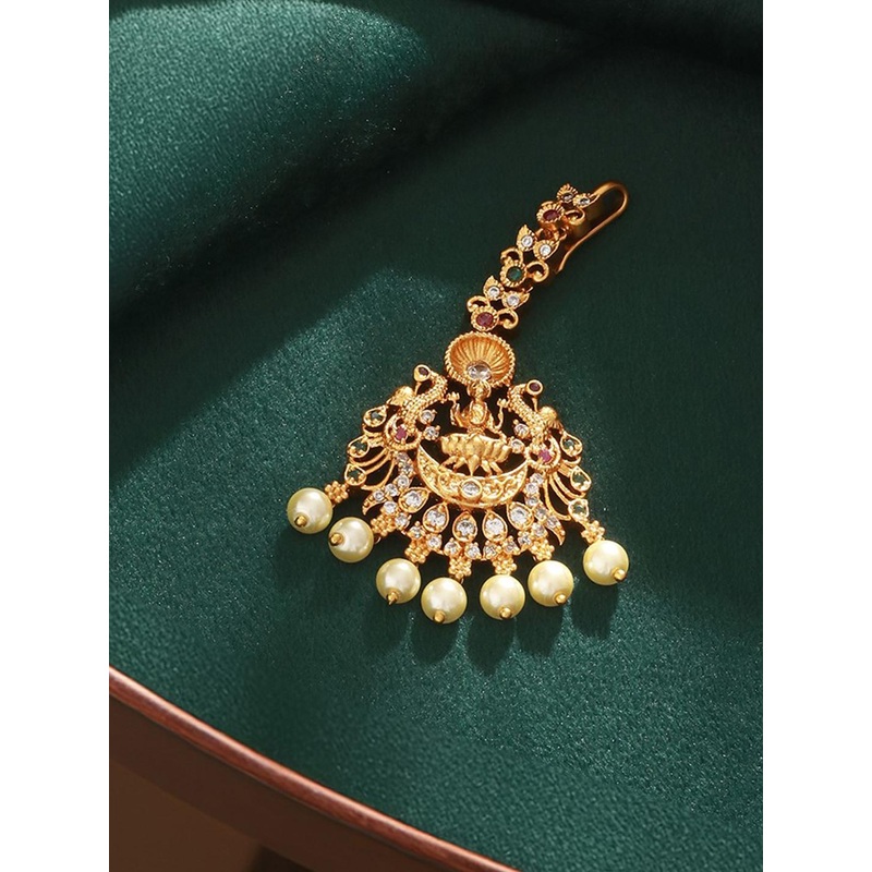 Saraf RS Jewellery Gold-Plated American Diamond Studded Maang Tikka