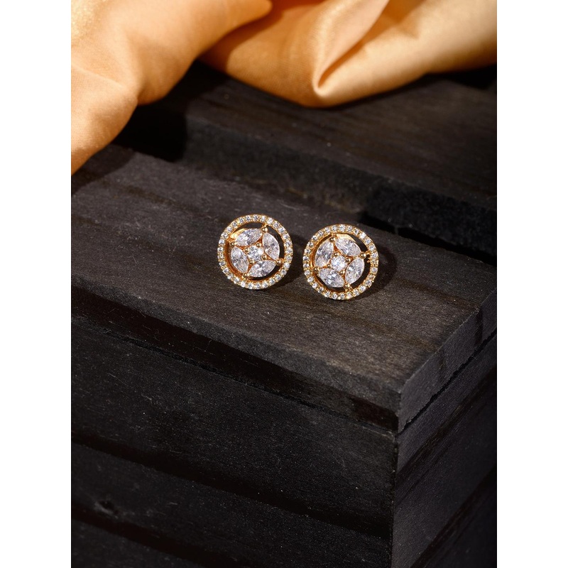 Saraf RS Jewellery Gold-Plated & White AD Studded Contemporary Studs Earrings