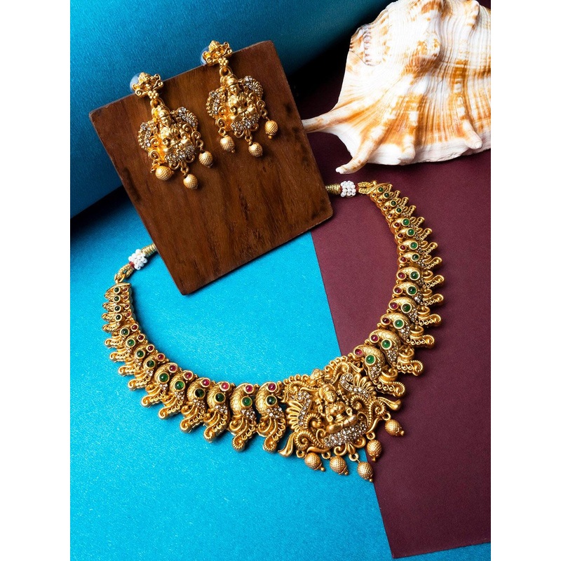 StileAdda Gold-Plated Stones Studded & Beaded Temple Jewellery Set
