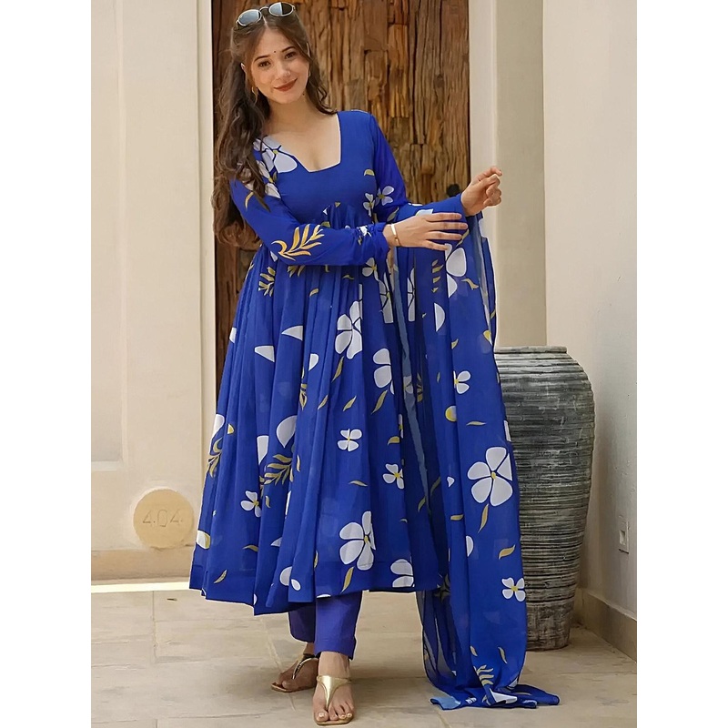 SZN Women Floral Printed Tiered Kurta with Trousers & With Dupatta
