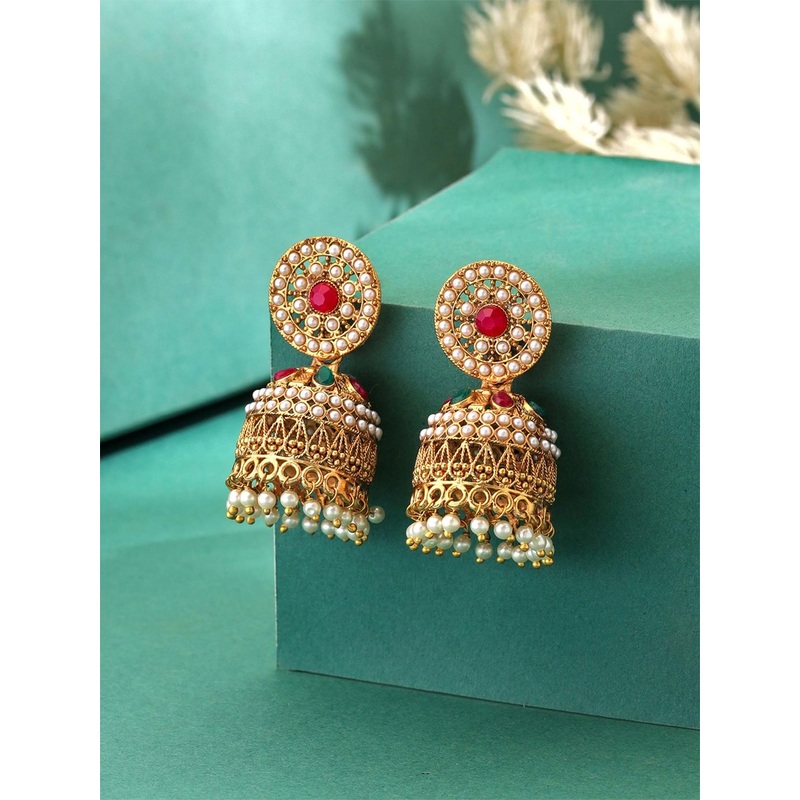Yellow Chimes Gold Plated Dome Shaped Jhumkas Earrings