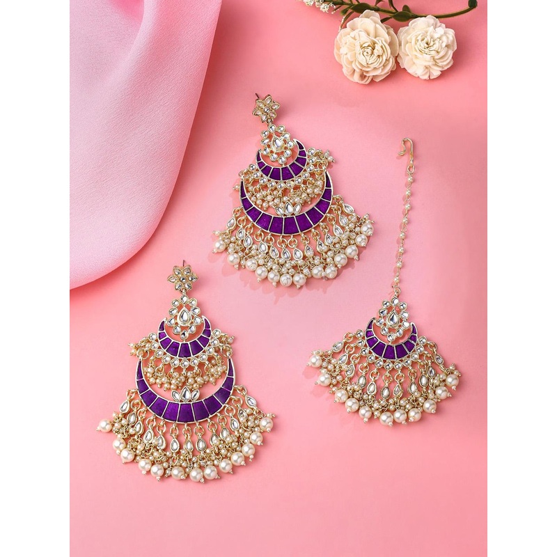 Yellow Chimes Gold-Plated Kundan Studded Jewellery Set