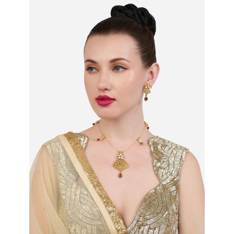 Zaveri Pearls Gold Plated Pearls Stones Studded Embellished Antique Jewellery Set