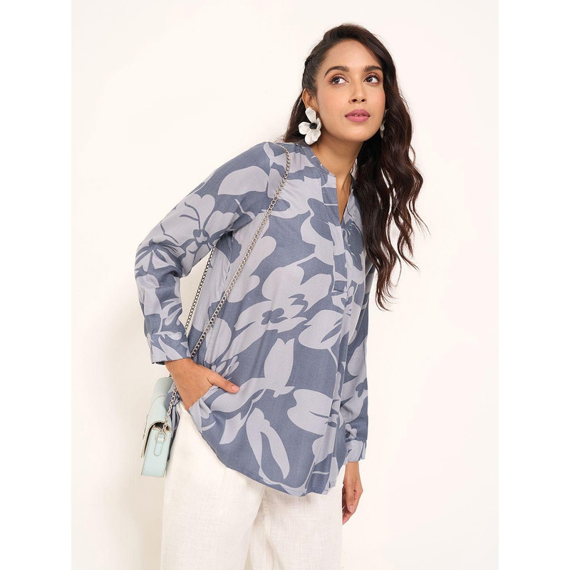 AKKRITI BY PANTALOONS Mandarin Collar Printed Tunic