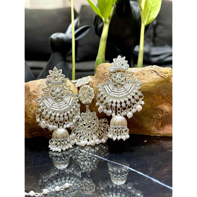 Anouk Bridal Rhodium Plated Dome Shaped Jhumkas Earrings