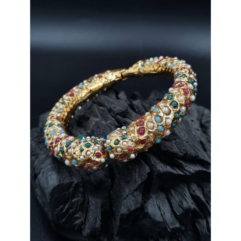 Anouk Gold-Plated Pearl Beaded Kundan-Studded Bangle