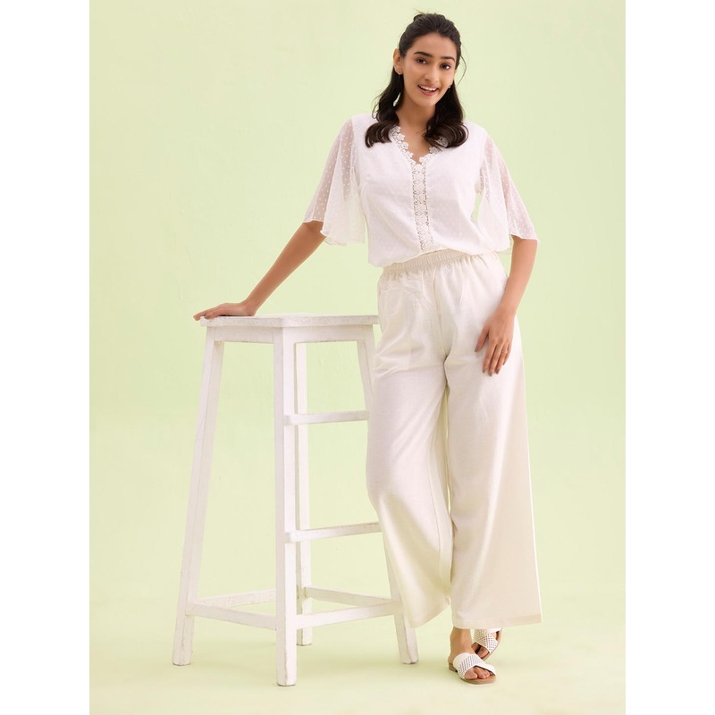 Go Colors Women Cream-Coloured Ethnic Palazzos