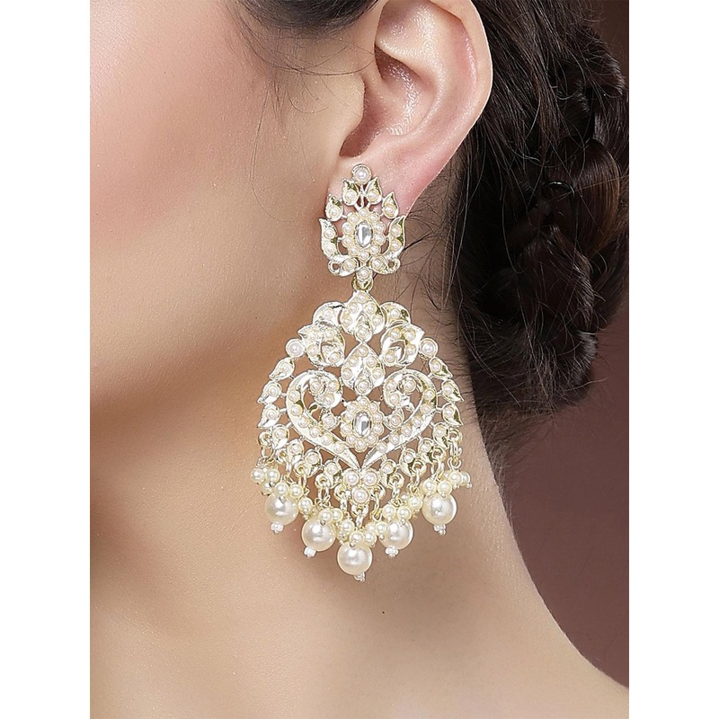 KARATCART Gold-Plated Pearl Kundan Dangler Drop Earrings