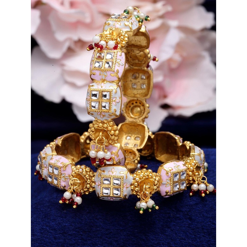 KARATCART Set Of 2 Gold-Plated Stone Studded Bangles
