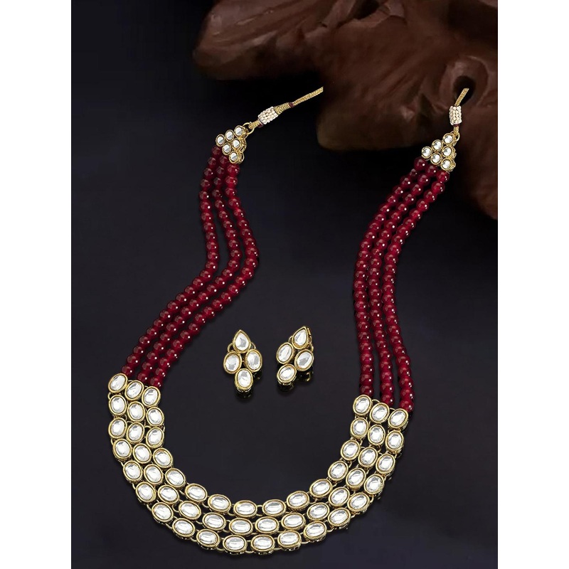 OOMPH Gold Plated Kundan-Studded & Pearl Beaded Jewellery Set