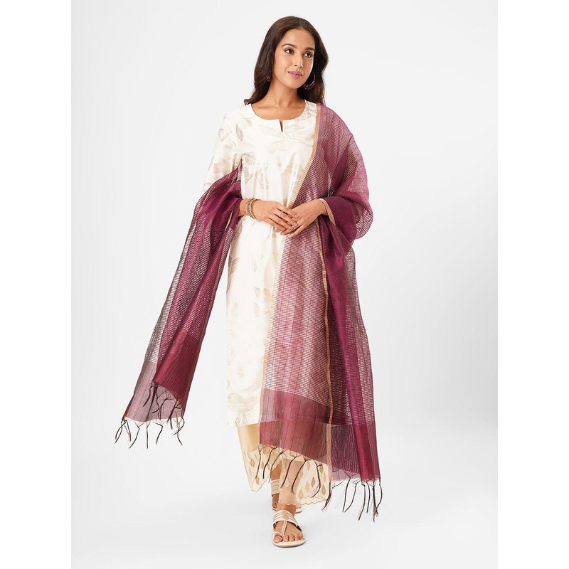 RANGMANCH BY PANTALOONS Women Geometric Woven Design Dupatta with Tasselled Border