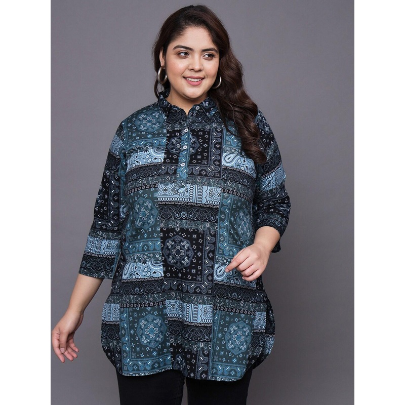 Tissu Ethnic Motifs Printed Shirt Collar Pure Cotton Kurti