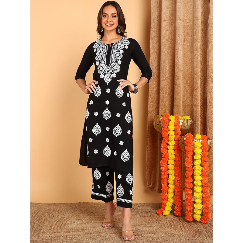 TOP N THREAD Embroidered Regular Chikankari Pure Cotton Kurta & Palazzos