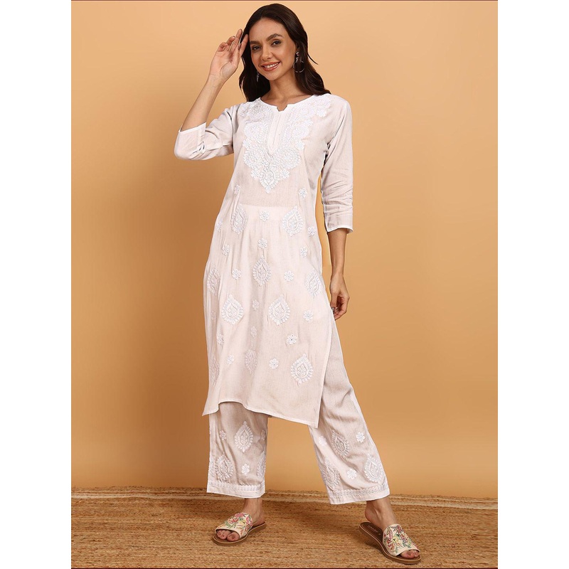 TOP N THREAD Women Ethnic Motifs Embroidered Regular Chikankari Kurta with Palazzos