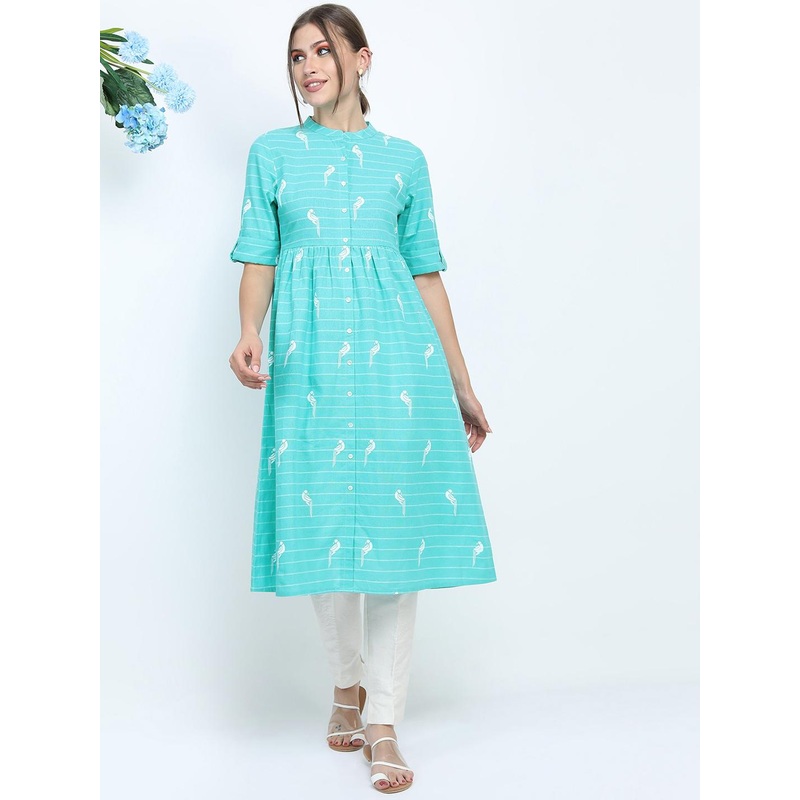 Vishudh Women Blue Printed Anarkali Kurta