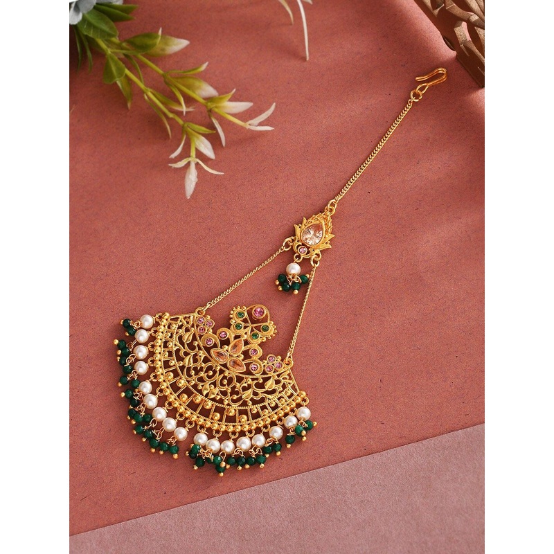 Voylla Gold Plated Pearls Studded Maang Tikka