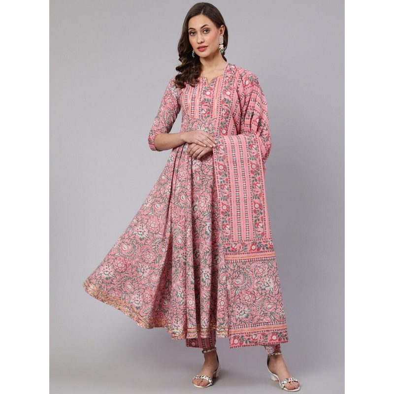WOMENCLICK Ethnic Motifs Printed Pure Cotton Kurta With Pyjamas & Dupatta