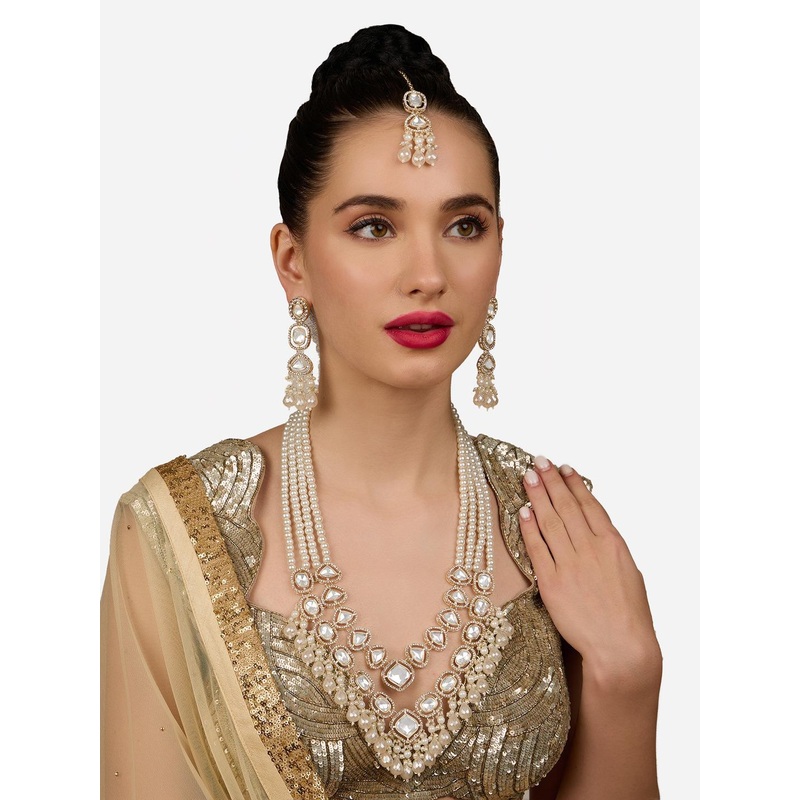 Zaveri Pearls Gold-Plated Stone Studded Layered Jewellery Set